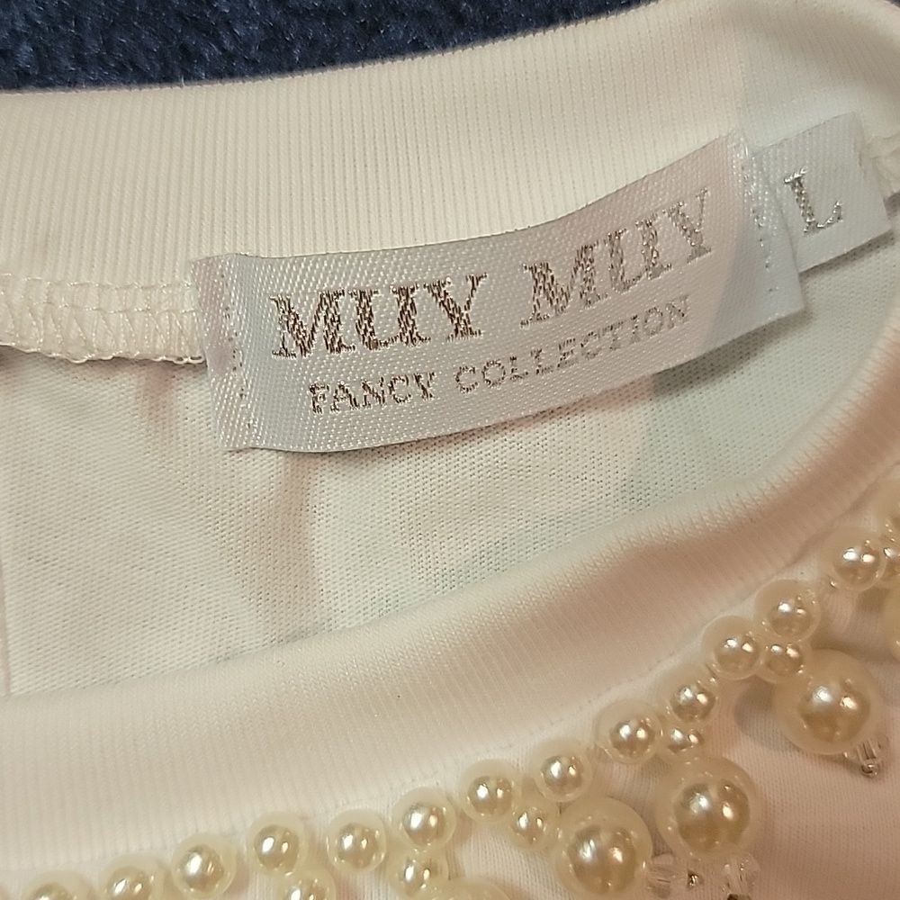 NWOT Muy Muy White Pearl-Embellished Women's Top Sz L - Picture 8 of 9